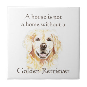Akvarell Golden Retriever Hund Husdjur Djur Citat Kakelplatta