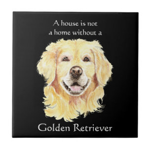 Akvarell Golden Retriever Hund Husdjur Djur Citat Kakelplatta