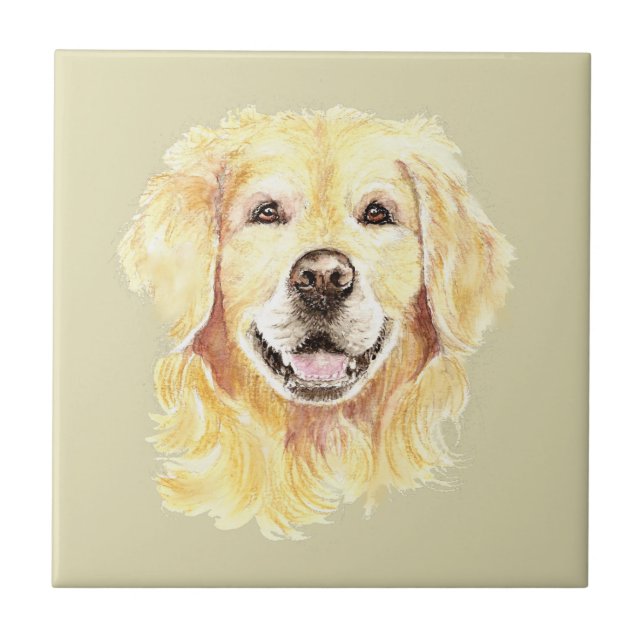 Akvarell Golden Retriever Hund Husdjur Djur Kakelplatta (Framsidan)