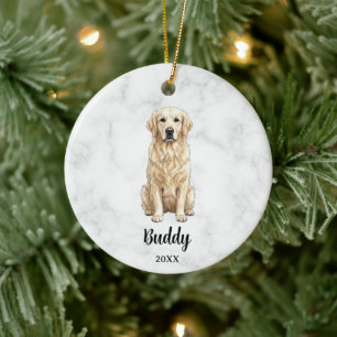 Akvarell Golden Retriever Hund Namn Husdjur Minne Julgransprydnad Keramik