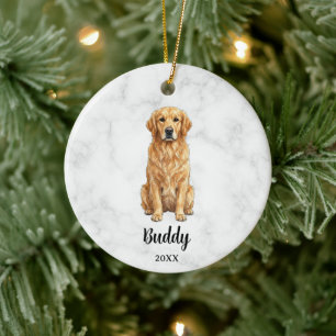 Akvarell Golden Retriever Hund Namn Husdjur Minne Julgransprydnad Keramik