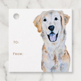 Akvarell Golden Retriever Hund Till/Från Present Gåvor Etiketter