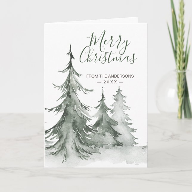 Akvarell Granar Vinter, Julfest Helgkort (Framsida)