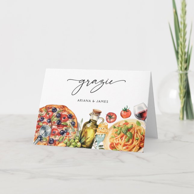 Akvarell Grazie Pasta Italiensk Mat Tack Kort (Framsida)