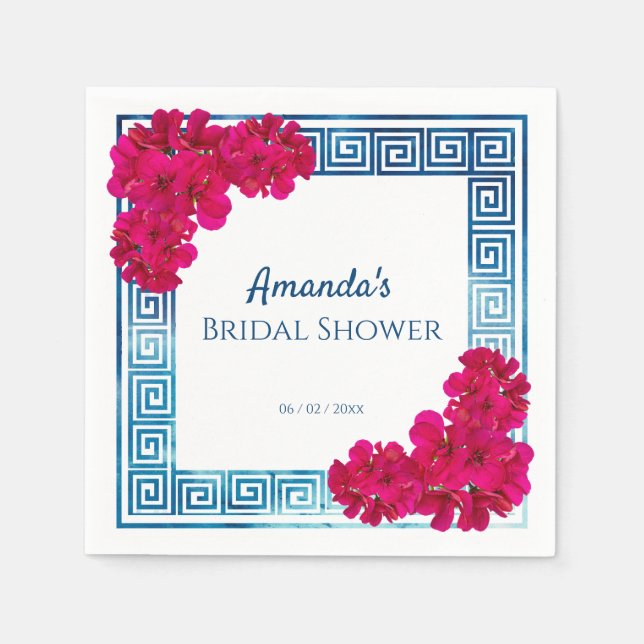 Akvarell grekisk elegans + Rosa bröllopsdusch Pappersservett (Framsidan)