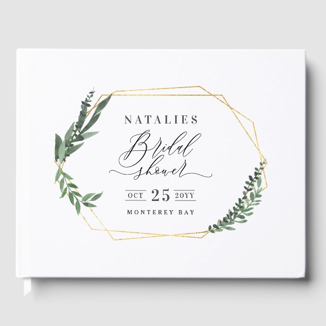 akvarell grön blomster elegant bröllopsfest vin gästböcker (Framsida)