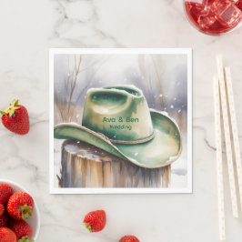 Akvarell Grön Cowboyhatt i Snö Bröllop Pappersservett
