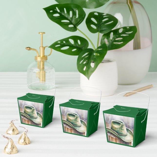 Akvarell Grön Cowboyhatt i Snöbröllop Presentaskar (Multipel)