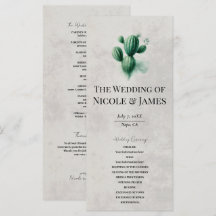 Akvarell Grön Kaktus Sten Grå Bröllopsprogram