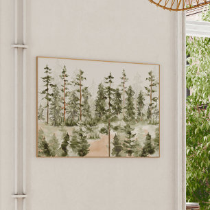 Akvarell Grön Skog Väggkonst