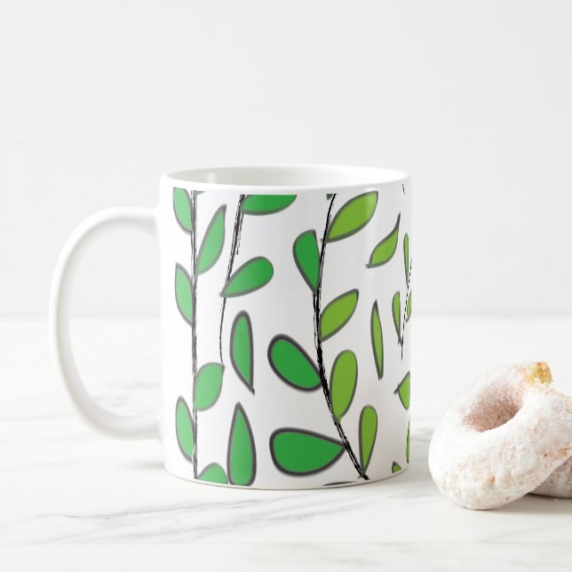 Akvarell Gröna blad Kaffemugg (Med munk)