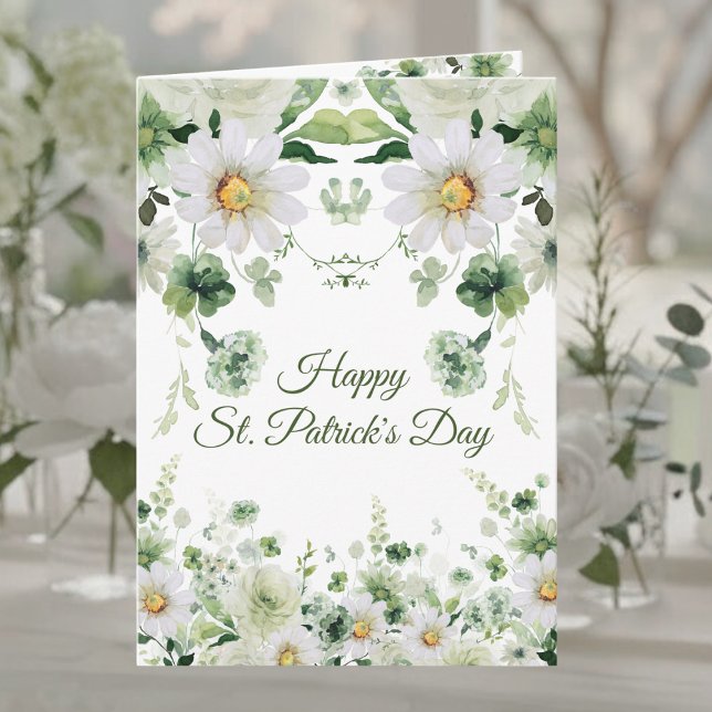 Akvarell Gröna Blommor Glad St. Patrick's Day Kort (Skapare uppladdad)