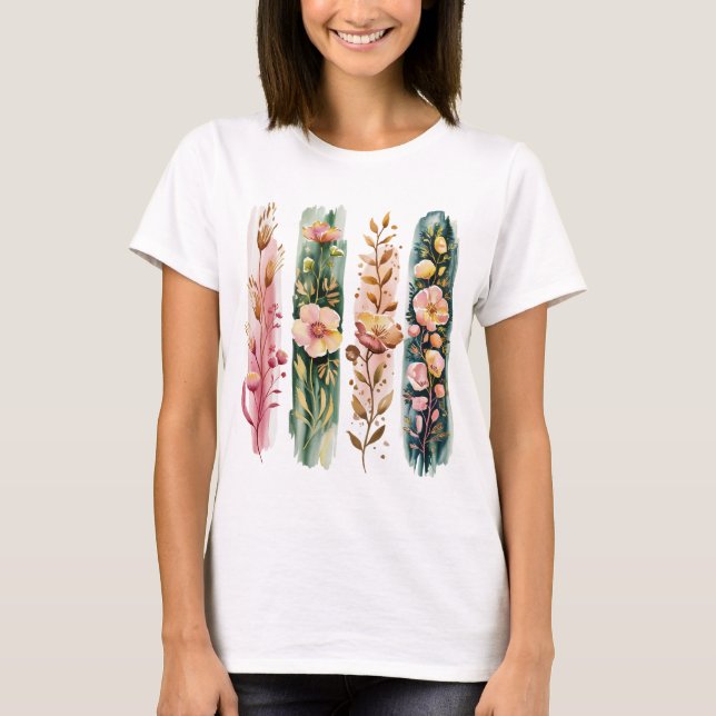 AKVARELL GRÖNA & ROSA VILDÄKTA PENSELDROG T SHIRT (Framsida)