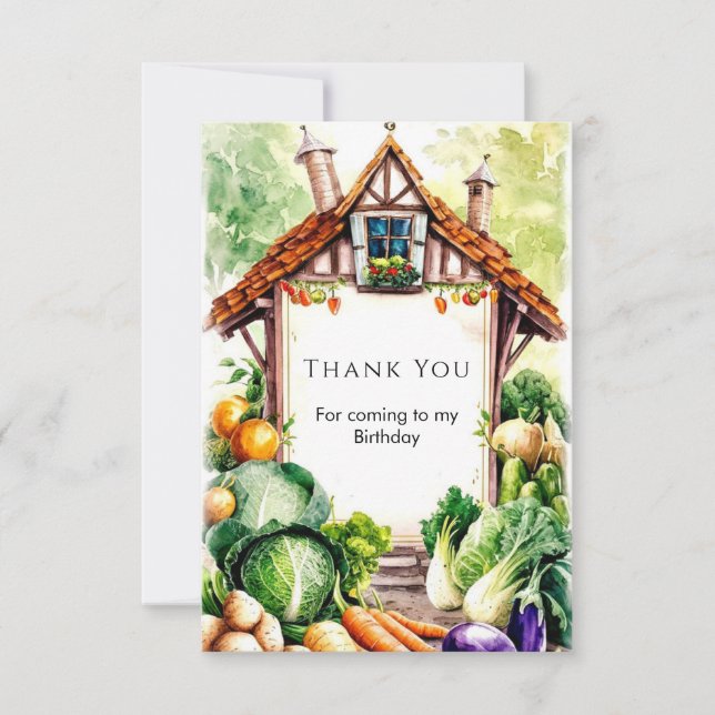 Akvarell Grönsaker Bondemarknad Födelsedag Tack Kort (Framsida)