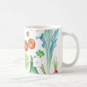 Akvarell grönsaker grönsaksmönster monogram kaffemugg