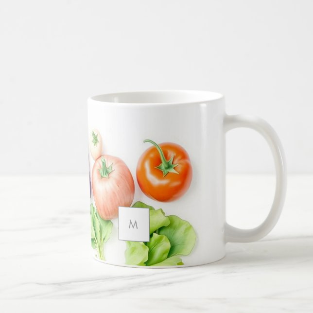 Akvarell grönsaker grönsaksmönster monogram kaffemugg (Höger)