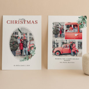 Akvarell Grönska Röda Bär Oval Foto Julkort