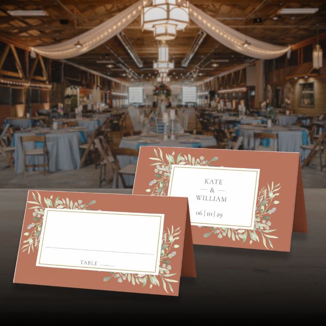 Akvarell Grönska Terrakotta Bröllop Placeringskort (Watercolor Greenery Terracotta Wedding Place Card)