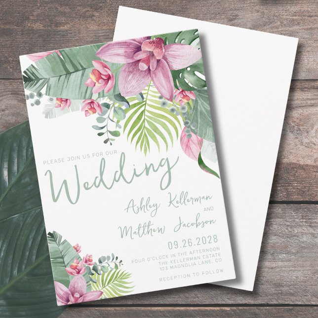 Akvarell Grönska Tropiska Blommor Bröllop Inbjudningar (Watercolor Greenery Tropical Flowers Wedding Invitation)