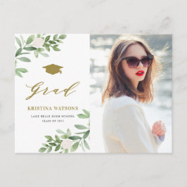 Akvarell Grönska Vita Blommor Examen Inbjudan Vykort
