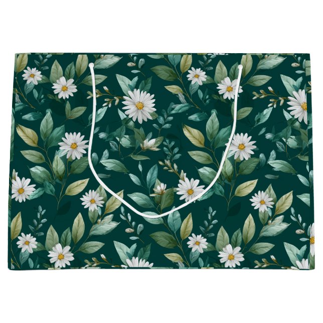 Akvarell Grönt Löv Vitt Blommönster (Framsidan)