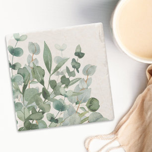 Akvarell Grönt Lövverk Grönska Blad Stenunderlägg