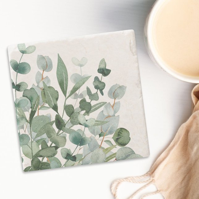 Akvarell Grönt Lövverk Grönska Blad Stenunderlägg (In situ)