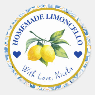 Akvarell Gul & Blå Hemlagad Limoncello Runt Klistermärke