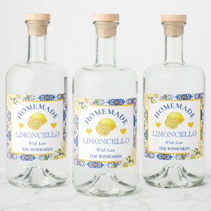 Akvarell Gul & Blå Hemmagjord Limoncello Spritflaskor Etikett