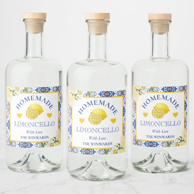 Akvarell Gul & Blå Hemmagjord Limoncello Spritflaskor Etikett (Flaskor)