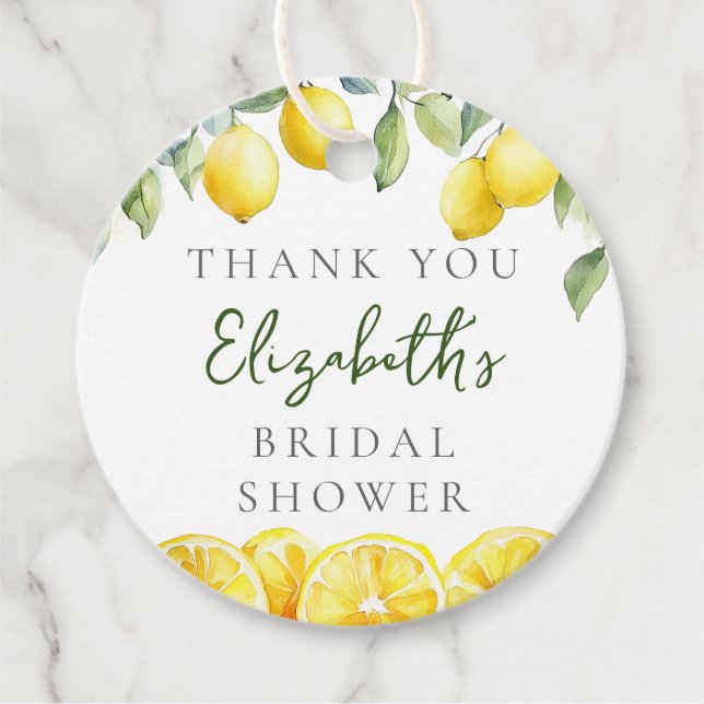 Akvarell Gul Citron Bröllopsdusch Gåvor Etiketter (Framsida)