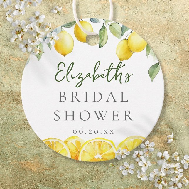 Akvarell Gul Citron Bröllopsfest Gåvor Etiketter (Watercolor Yellow Lemon Citrus Bridal Shower Favor Tags)
