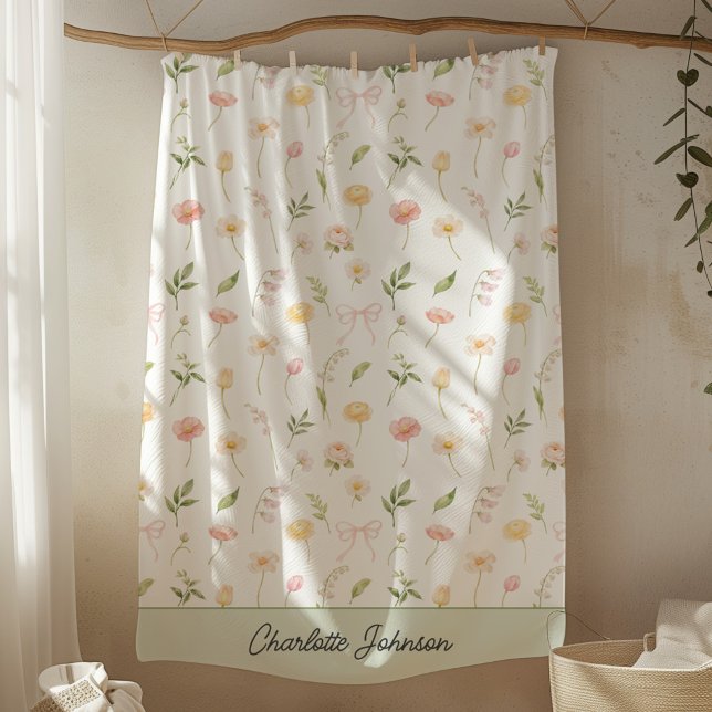 Akvarell Gul Rosa Blomma Blommig Personlig Fleecefilt (Skapare uppladdad)