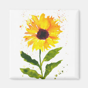 Akvarell gul solros akvarell blommor magnet