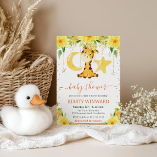 Akvarell Gula Blommor Giraff Baby Shower Inbjudningar
