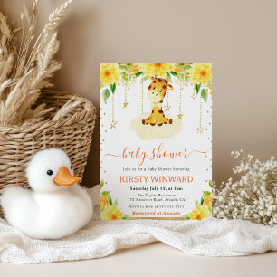 Akvarell Gula Blommor Giraff Baby Shower Inbjudningar