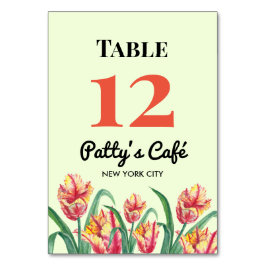 Akvarell Gula Papegojtulpaner Illustration Café Bordsnummer