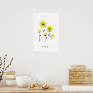 Akvarell Gula Vilda Blommor Poster