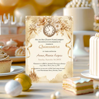 Akvarell guld Cinderella tema quinceanera Inbjudningar