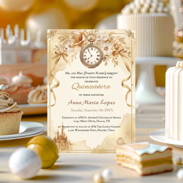 Akvarell guld Cinderella tema quinceanera Inbjudningar (Skapare uppladdad)