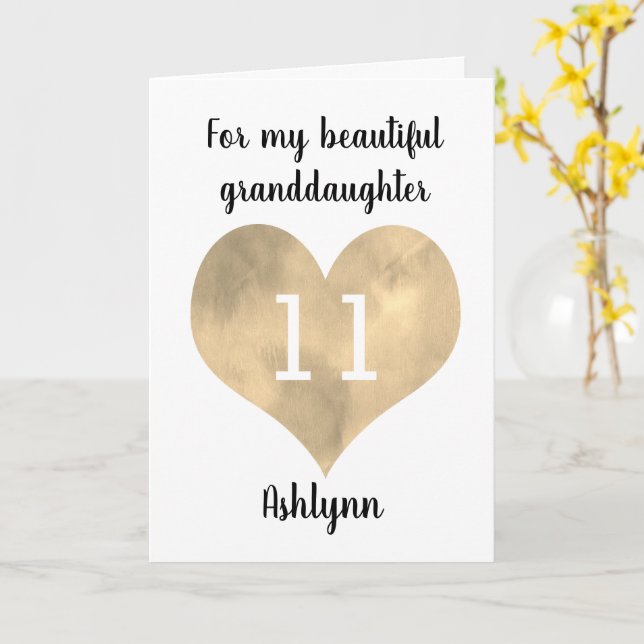 Akvarell Guld Hjärtas 11-årsdagsonsdottern Kort (Gul blomma)