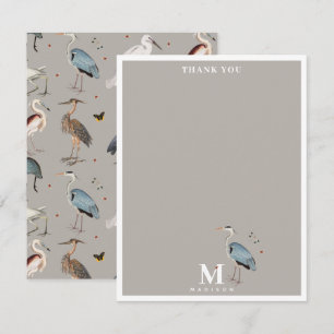 Akvarell Hägrar Fågel Egret Natur Monogram Tack Kort