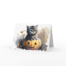 Akvarell Halloween Kittel i en Jack-o-lantern