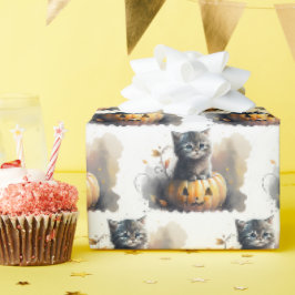 Akvarell Halloween Kittel I en Jack-o-lantern Presentpapper