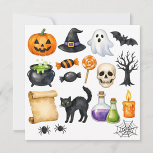 Akvarell Halloween-kollage Julkort
