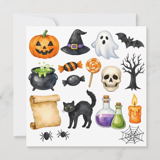 Akvarell Halloween-kollage  Julkort (Framsida)