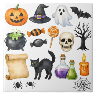 Akvarell Halloween-kollage Kakelplatta