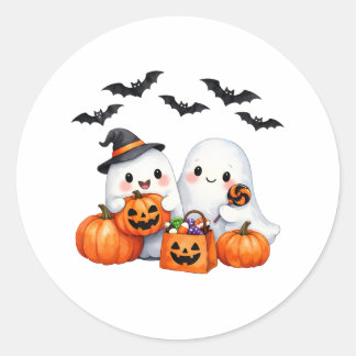 Akvarell Halloween-spöken, pumpor, godis Runt Klistermärke