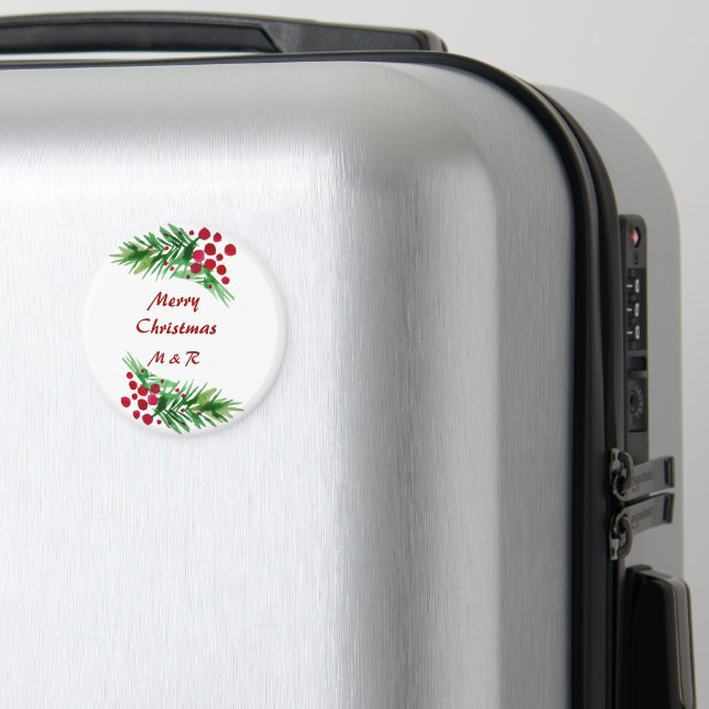 Akvarell Handmålad Grön och Röd Tallgren Magnet (In Situ (Luggage))