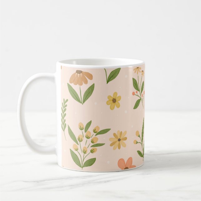Akvarell Handritad Färgrik Botanisk Sömlös  Kaffemugg (Vänster)